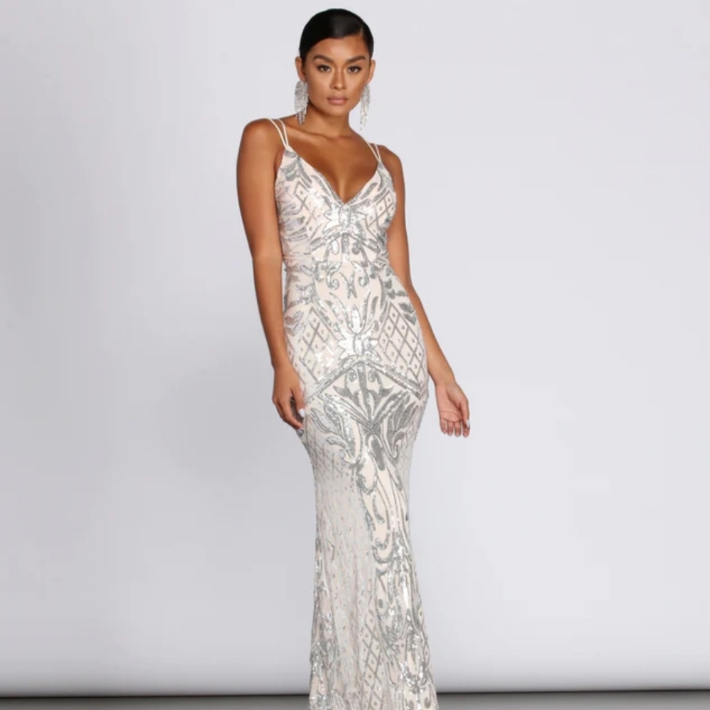 Ginger Sequin Mesh Strappy Gown